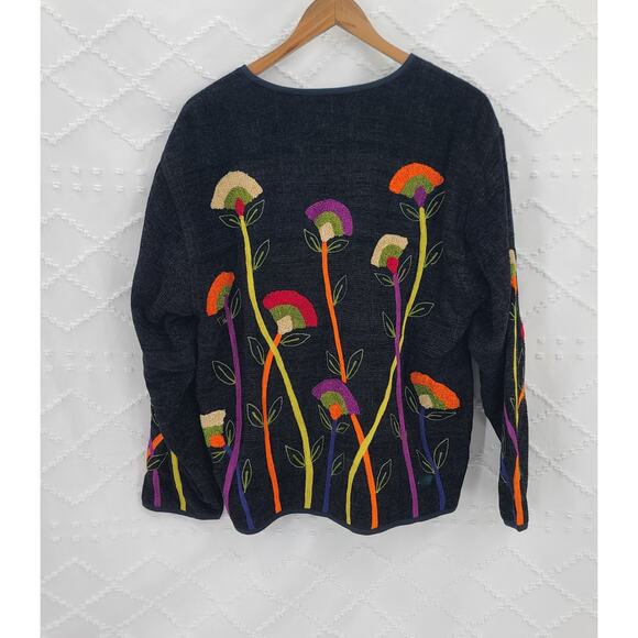 Vintage Sample St embroidered artsy women's style button up sweater black SZ XL - Picture 2 of 8